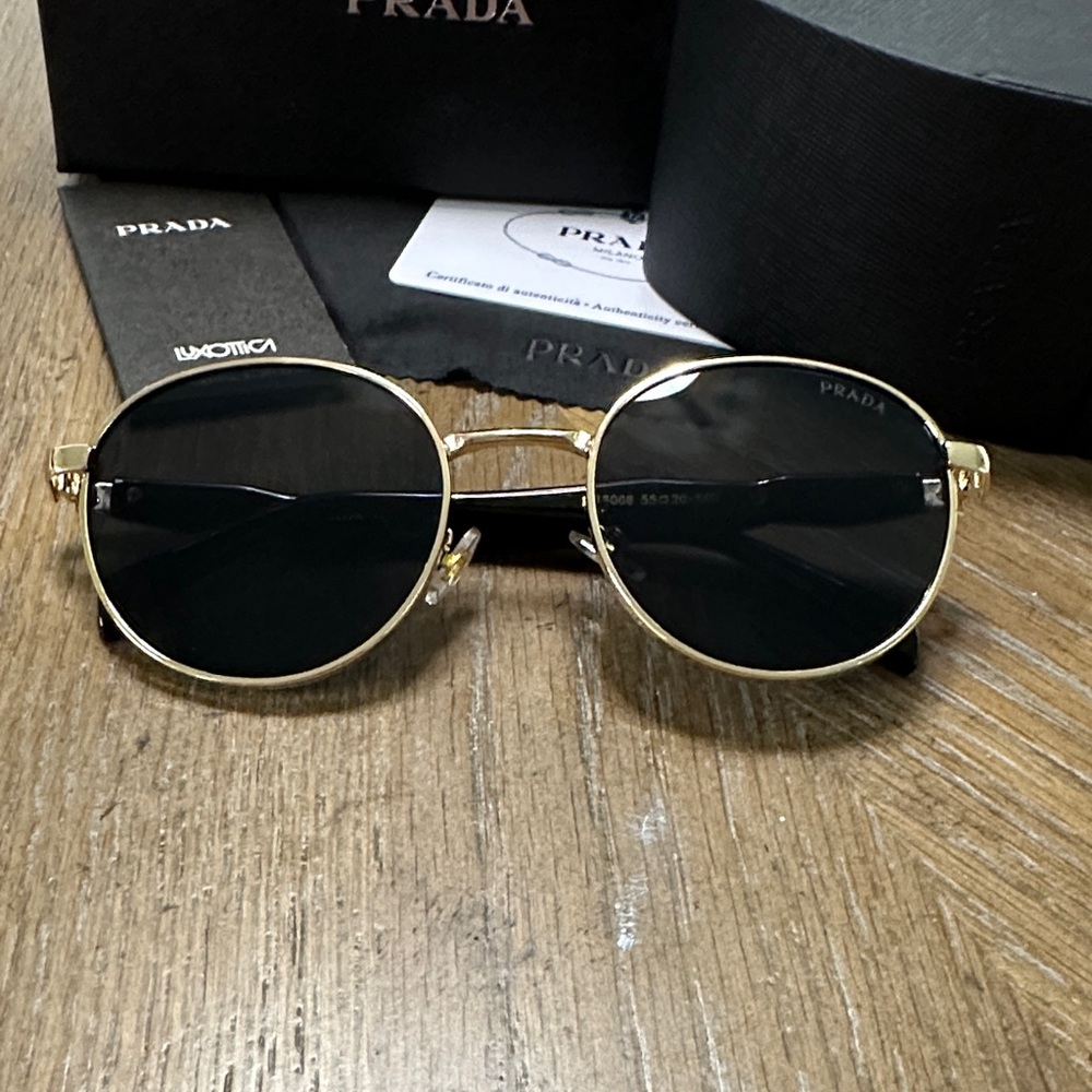 Prada Gold and Black Round Sunglasses - Picture 2 of 6